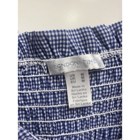 London Times NEW Women's Gingham Smocked Top Midi Dress Blue Size Medium - Picture 7 of 11